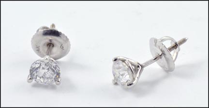 Round Brilliant Cut 3-Prong Diamond Earrings in 14K White Gold MAIN