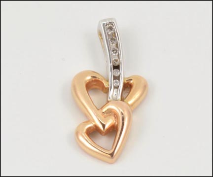 Channel Diamond Heart Pendant in 14K Rose and White Gold LARGE