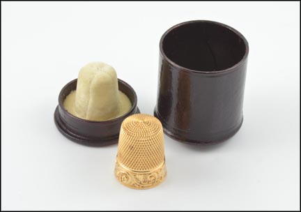 1890's Thimble with Leather Holder in 14K Yellow Gold LARGE