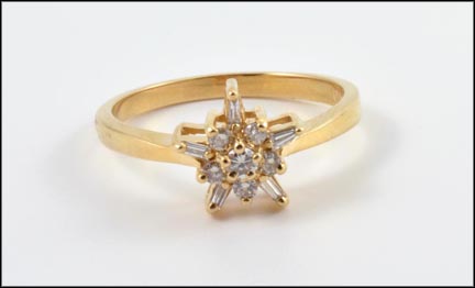 Round and Baguette Star Diamond Cluster Ring in 14K Yellow Gold MAIN