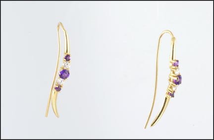 Amethyst and Diamond Wire Earrings in 14K Yellow Gold MAIN