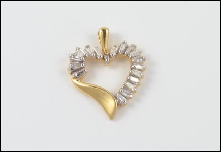 Baguette Diamond Heart Pendant in 10K Yellow Gold LARGE