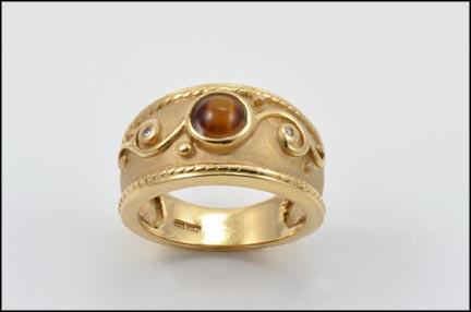 Matte Finish Tiger Eye Ring in 10K Yellow Gold MAIN