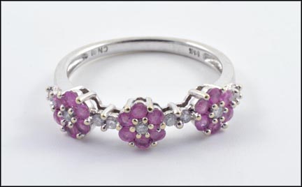 Three Pink Sapphire and Diamond Flower Ring in 14K White Gold MAIN