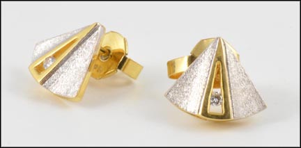 Shield Diamond Earrings in 18K Yellow and White Gold LARGE