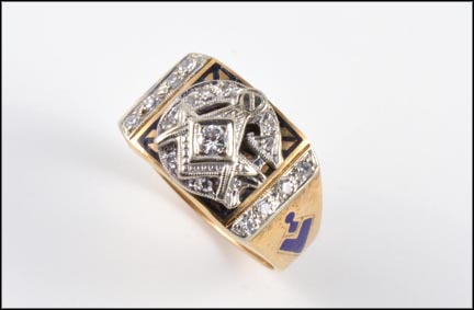 Men's Masonic Ring in 10K Yellow and White Gold LARGE