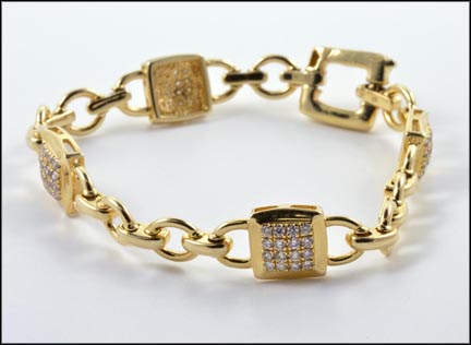 Pave' Diamond Station Bracelet in 14K Yellow Gold LARGE