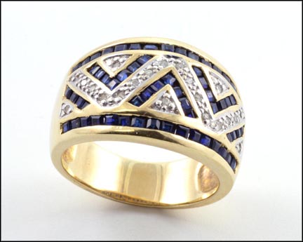 Square Sapphire and Diamond Wide Women's Ring in 10K Yellow Gold MAIN