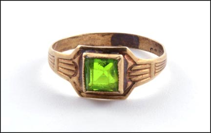 Square Green Glass Child's Ring in 10K Yellow Gold MAIN