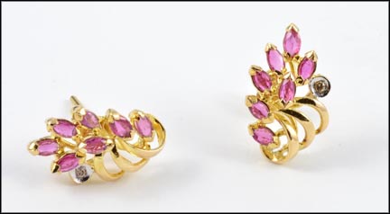 Marquise Cut Ruby Cluster Earrings in Yellow Gold MAIN