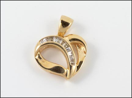 Baguette Channel Set Diamond Pendant in 10K Yellow Gold LARGE