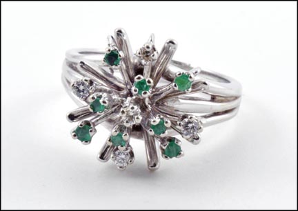 Emerald Cluster Diamond Ring in 14K White Gold MAIN