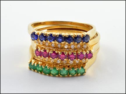 Emerald, Ruby, Sapphire and Diamond Insert and Bands in 14K Yellow Gold MAIN