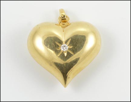 Diamond Puff Heart Pendant in 14K Yellow Gold LARGE