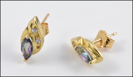 Marquise Cut Mystic Topaz Earrings in 10K Yellow Gold LARGE