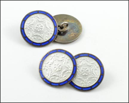 1940's Blue and White Cufflinks in Sterling Silver LARGE