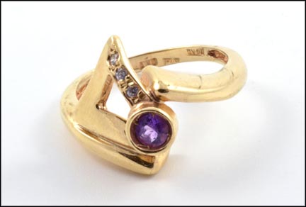 Round Bezel Set Amethyst Ring in 14K Yellow Gold MAIN