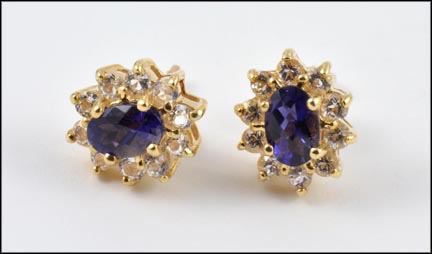 Oval Kyanite White Stone Earrings in 10K Yellow Gold MAIN