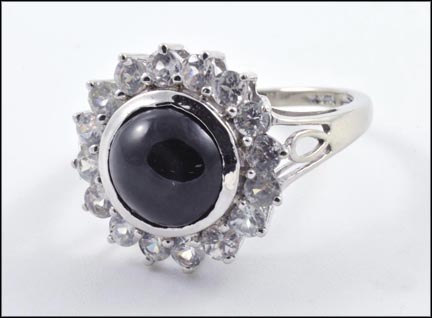 Cabochon Sapphire Ring in 10K White Gold LARGE