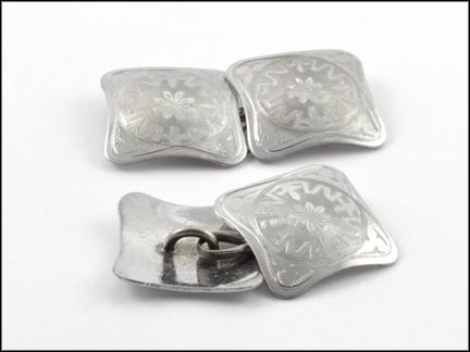 Engraved 1930's Cufflinks in 10K White Gold MAIN