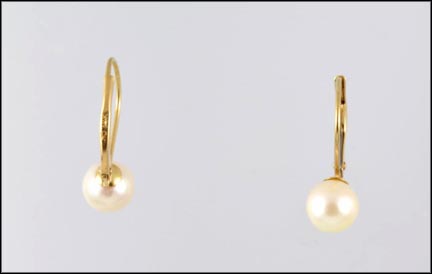 6 mm Pearl Leverback Earrings in 14K Yellow Gold LARGE