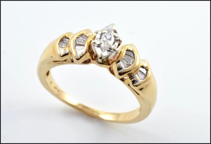 Marquise Cut Illusion Head Diamond Baguette Ring in Yellow Gold MAIN
