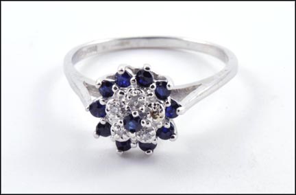 Sapphire Cluster Ring in 10K White Gold LARGE