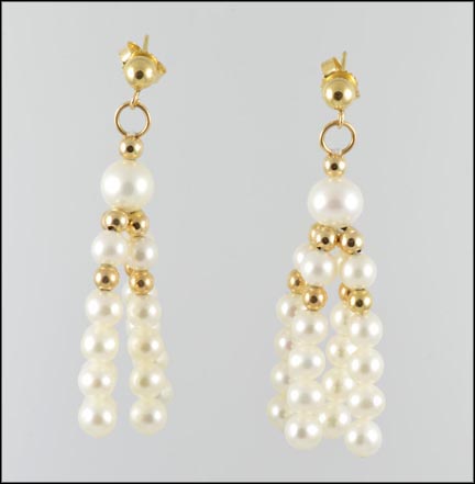 Pearl Four-Strand Drop Earrings in 14K Yellow Gold LARGE