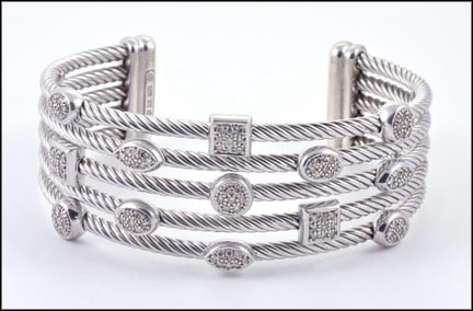 David Yurman Diamond Cuff Bracelet in Sterling Silver LARGE