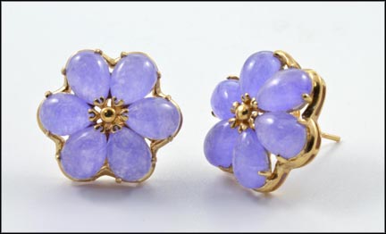 Lavender Jade Floral Earrings in 14K Yellow Gold MAIN