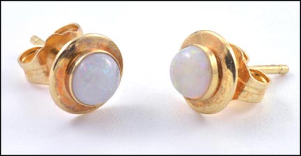 Round Opal Stud Earrings in 14K Yellow Gold MAIN