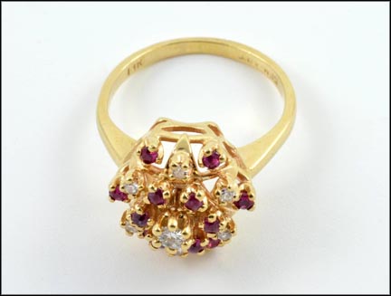 Ruby and Diamond Cluster Ring in 14K Yellow Gold MAIN