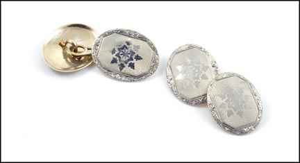 1920's Engraved Cufflinks in 14K White Gold LARGE