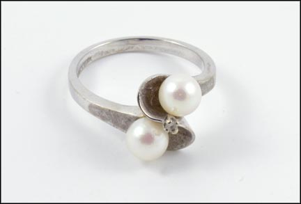Two Pearl Swirl Ring in 10K White Gold MAIN