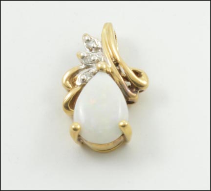 Pear Shaped Opal Diamond Pendant in 14K Yellow Gold MAIN