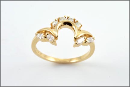 Marquise and Round Brilliant Cut Diamond Solitaire Ring in 14K Yellow Gold LARGE