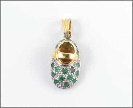Emerald Pave' Shoe Charm in 14K Yellow Gold LARGE