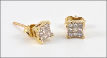 Invisible Set Diamond Earrings in 14K Yellow Gold LARGE