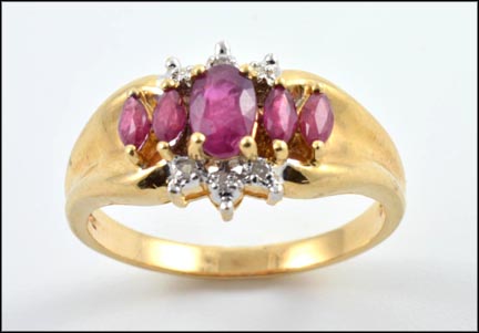 Marquise Cut Ruby and Diamond Ring in 14K Yellow Gold LARGE