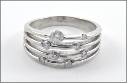 Round Brilliant Cut Four Row Diamond Band in 14K White Gold LARGE