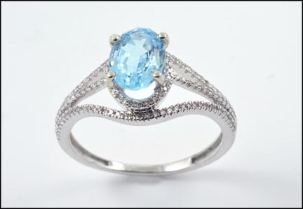 Oval Blue Topaz and Diamond Ring in 14K White Gold LARGE