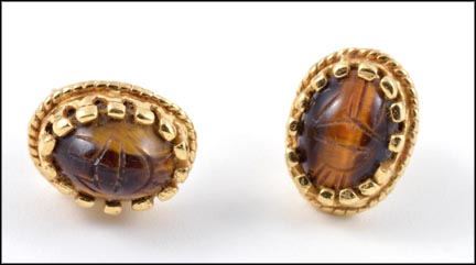 Oval Tiger Eye Earrings in Yellow Gold MAIN