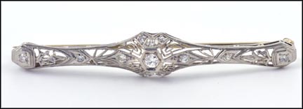 Vintage Diamond Bar Pin in White Gold LARGE