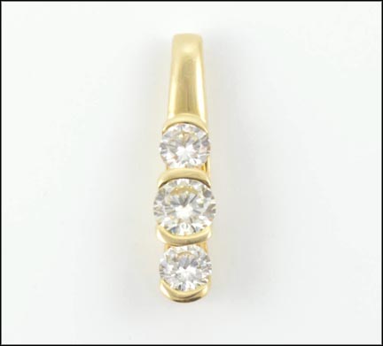 Three-Stone Half Bezel Diamond Pendant in 14K Yellow Gold LARGE