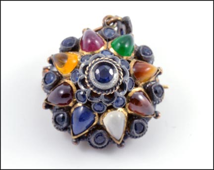 Thai Princess Brooch or Pendant in Yellow Gold and Sterling Silver LARGE