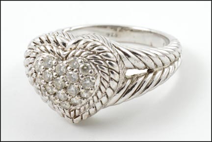 Judith Ripka Pave' Heart Ring in Sterling Silver LARGE
