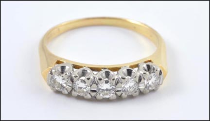 Round Brilliant Cut Five-Stone Diamond Band in 14K White and Yellow Gold LARGE
