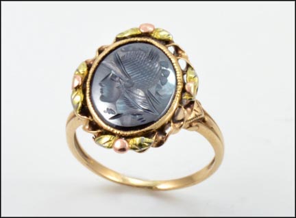 Hematite Intaglio Ring 1920-30's in Yellow Gold LARGE