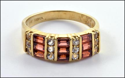 Baguette Citrine and Round Sapphire Ring in 10K Yellow Gold LARGE