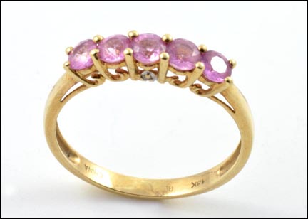 Five-Stone Pink Topaz Ring in 14K Yellow Gold LARGE